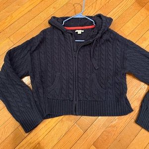 ae cropped cable knit zip up sweater
